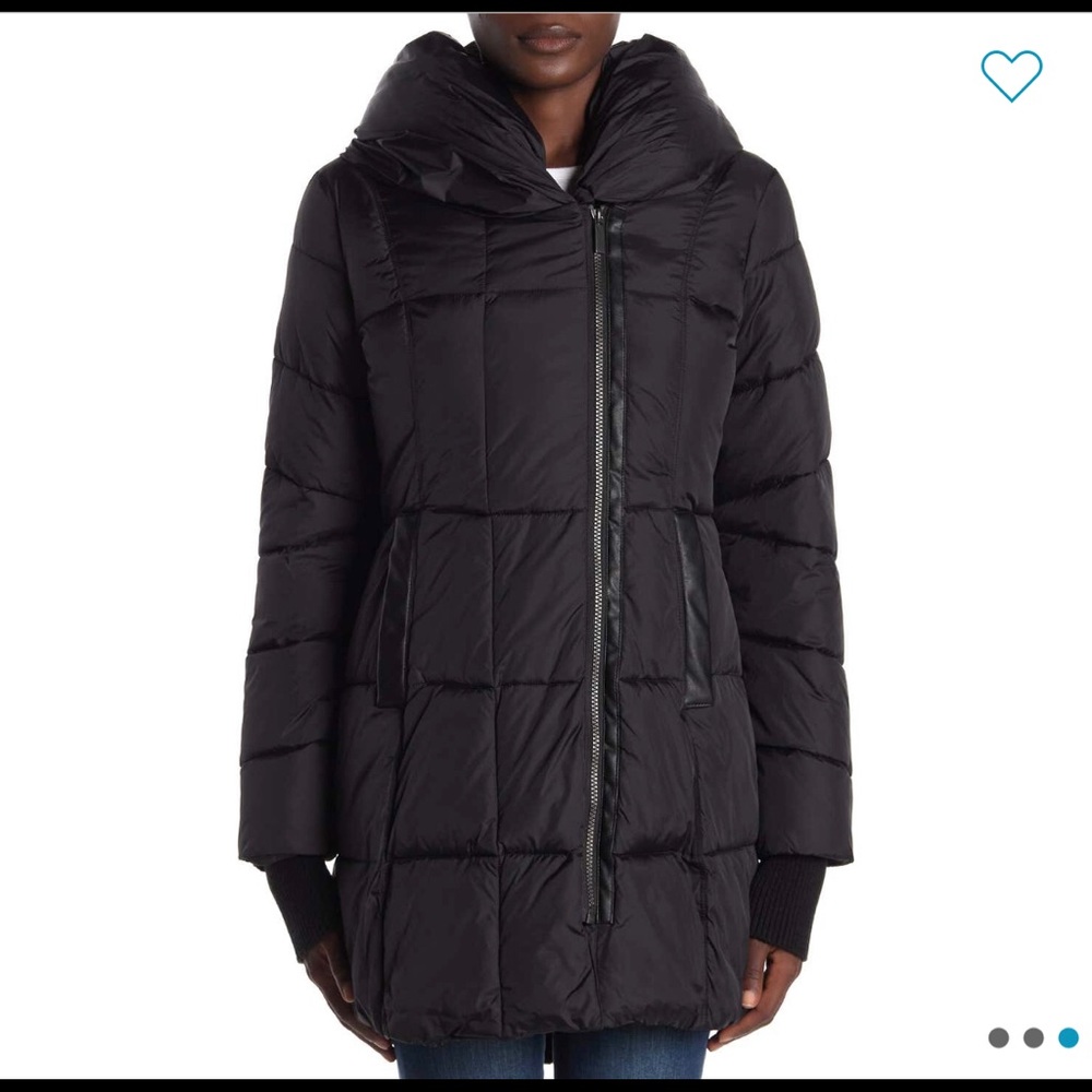 Faux Leather Trim Puffer Coat